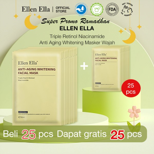 ELLEN ELLA Triple Retinol Niacinamide Anti Aging Whitening Masker Wajah Set - Beli 25 pcs dapat gratis 25 pcs