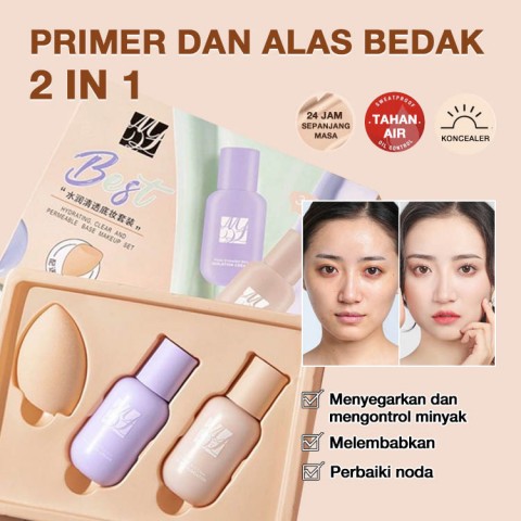 Primer dan alas bedak 2 IN 1-Gratis spons kecantikan