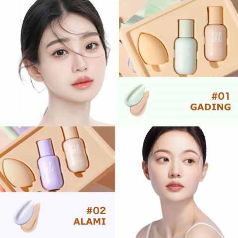 Primer dan alas bedak 2 IN 1-Gratis spons kecantikan