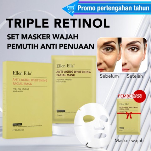ELLEN ELLA Triple Retinol Niacinamide Anti Aging Whitening Masker Wajah Set 5 pcs