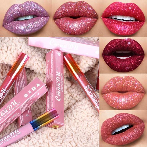 6-Color Metallic Glitter Lip Gloss. Wate..