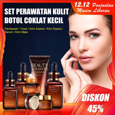 Set Perawatan Kulit Botol Coklat Kecil - Toner Wajah Essence Eye Cream Lotion Anti-Aging Retinol Serum Pembersih Wajah