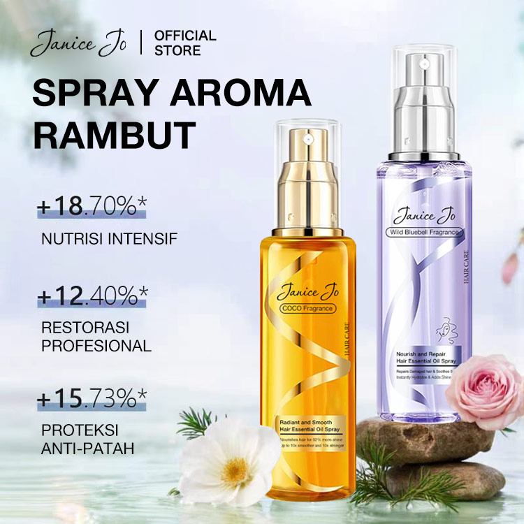 [Beli Satu Gratis Satu] SPRAY AROMA RAMBUT Janice Jo - Bercahaya and Halus Mulus, Nutrisi Intensif and Restorasi Profesional