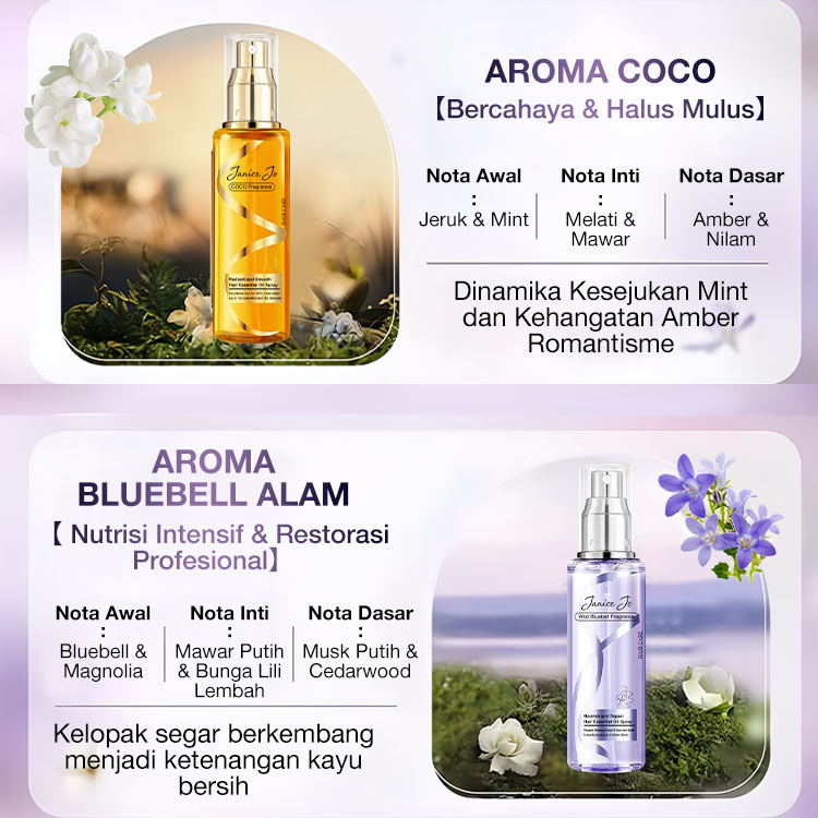 [Beli Satu Gratis Satu] SPRAY AROMA RAMBUT Janice Jo - Bercahaya and Halus Mulus, Nutrisi Intensif and Restorasi Profesional