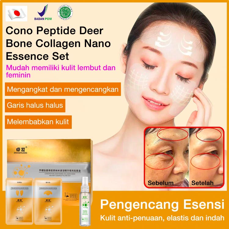 Japan Cono Peptide Deer Bone Collagen Nano Essence Set-Gunakan pagi dan malam hari untuk meningkatkan kekencangan, menghaluskan garis halus, dan membuat kulit lebih muda