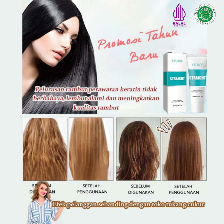 Promosi tahun baru-Krim Pelurus Rambut Perawatan Keratin-3 menit perawatan rambut ajaib-satu efek bertahan selama 6 bulan-HALAL-100% Safe-cruelty-free-BPOM Certificate